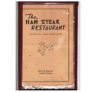 Vintage Restaurant Menu The Ham Steak Portland Oregon Kitchen Decor Collectible